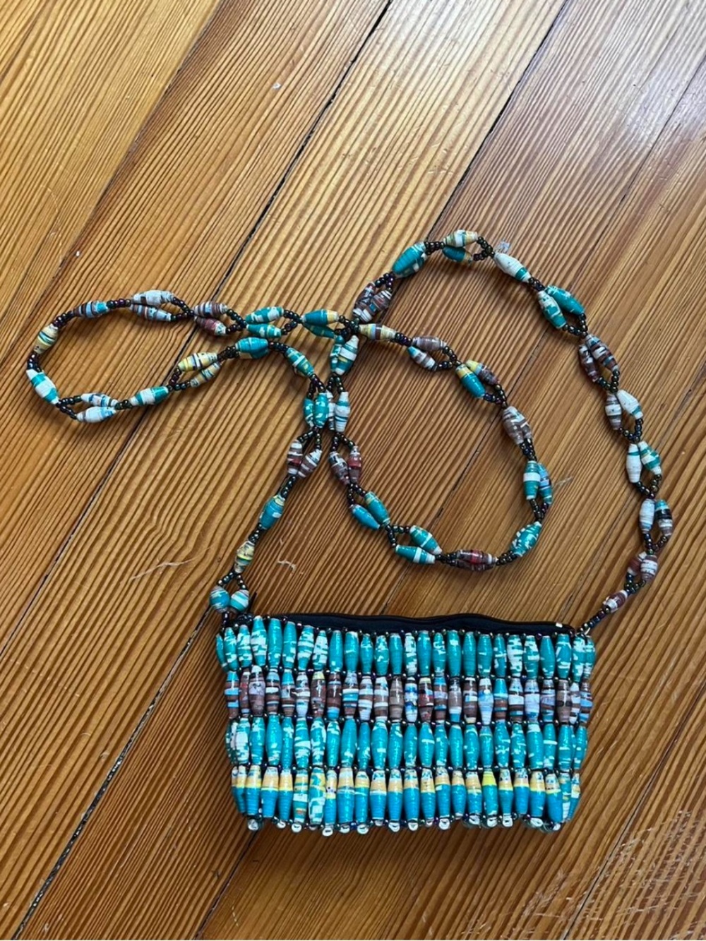 Handmade recycled paper beaded crossbody bag - Handcrafted Boho Style